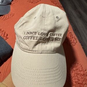 Beige Embroidered Coffee Quote Cap